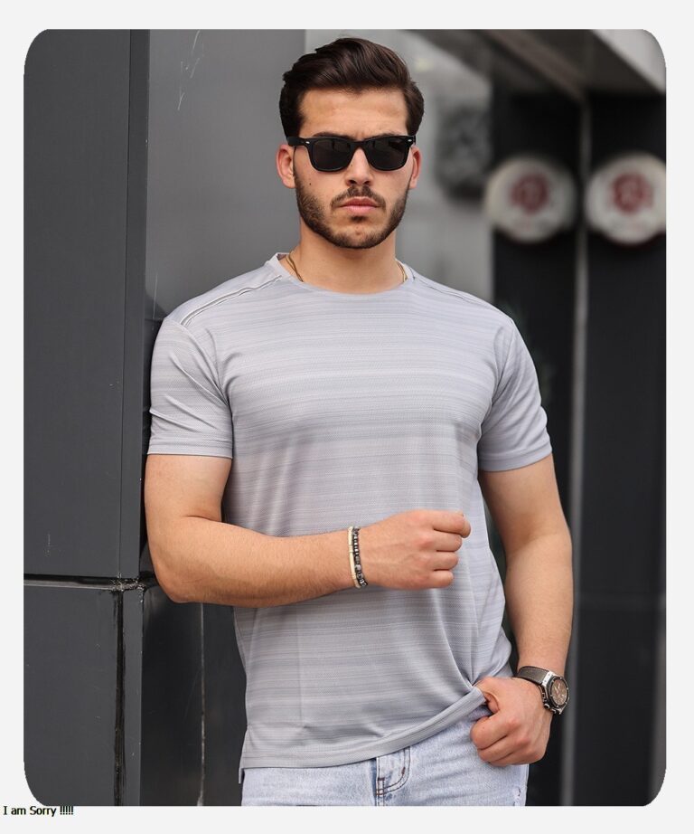 Mens Style Reflektör Şeritli Çizgili Spor T-shirt
